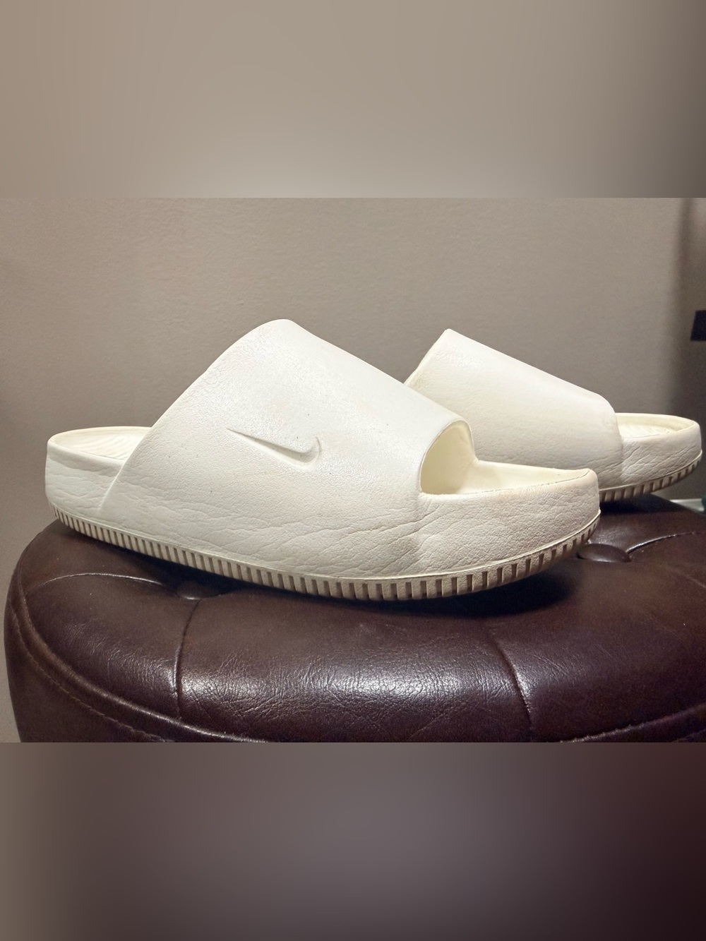 Nike Kids White Slide Sandals with Embossed Swoosh